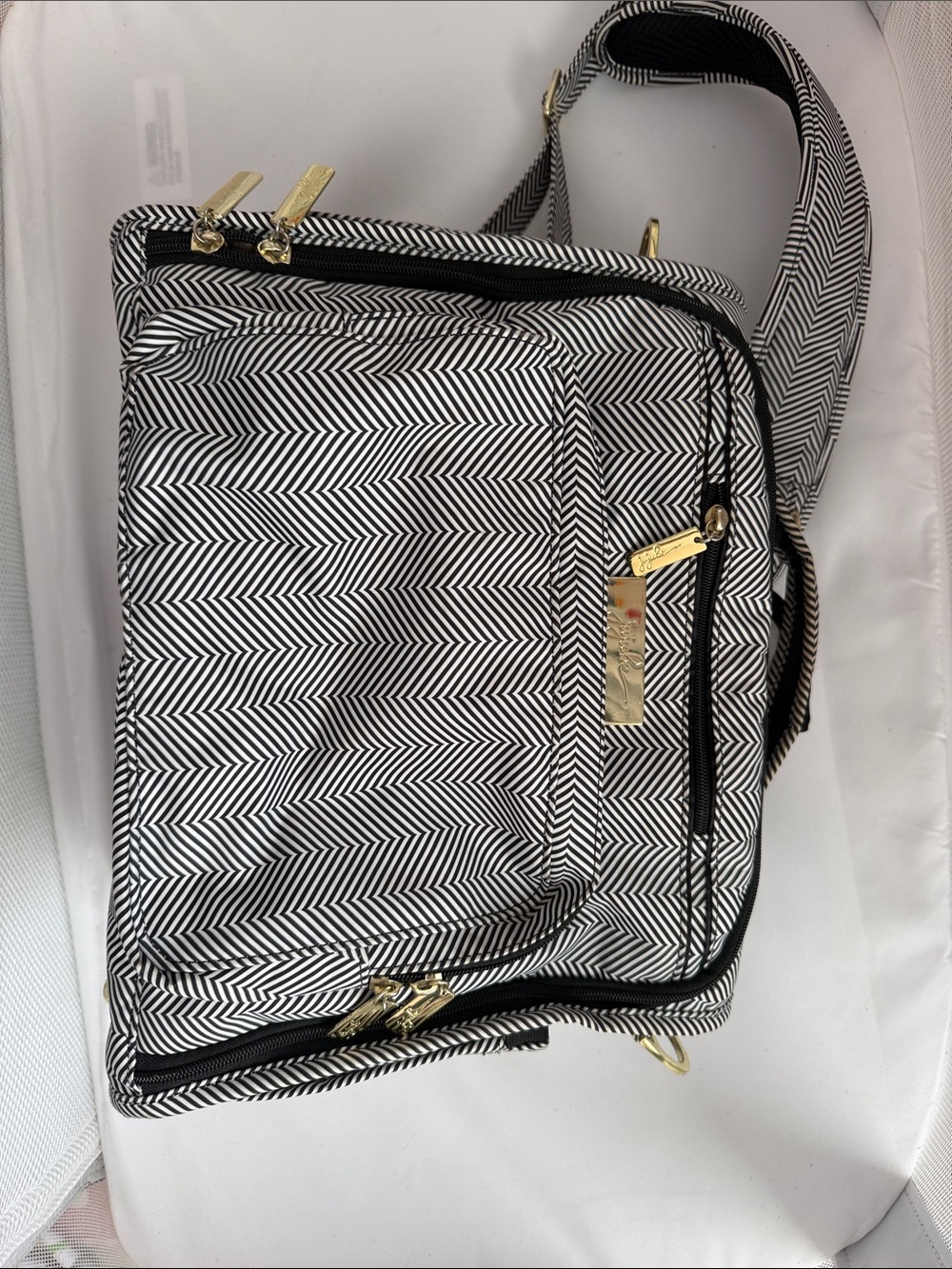 Jujube Black & White Chevron Diaperbag Bag with Gold Hardware Backpack